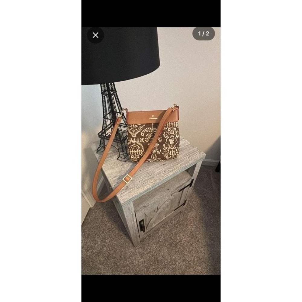 Spartina 449 Brown‎ Floral Print Leather Crossbody Bag